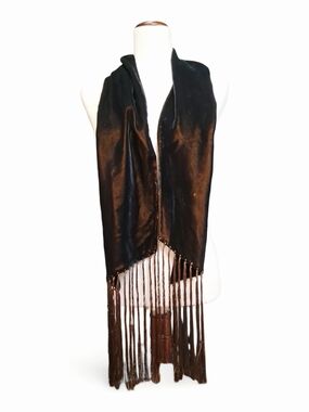 Nordstrom Women's Iridescent Bronze Velvet Scarf 56" X 8" w/ Fringe